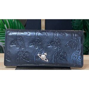 Vivienne Westwood Black Embossed Leather Wallet With Orb Logo & Chain Design